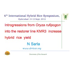 Intogression from Oryza rufipogon into the Restorer Line KMR3 Increase Hybrid RiceYield  (N. Sarla)